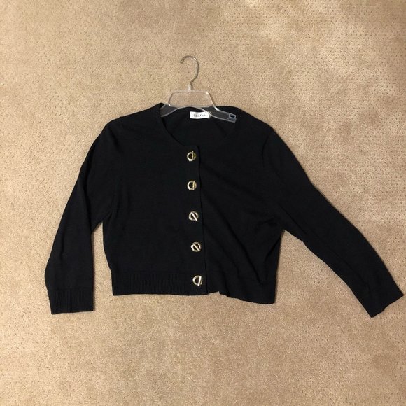 Black Calvin Klein Cardigan with Gold Buttons - Picture 3 of 7